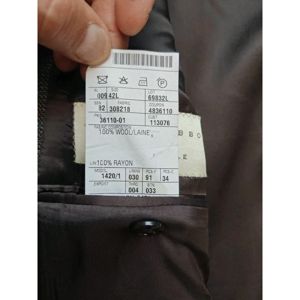 Joseph Abboud Mens Sports Coat 42L Brown Check Wool 2 Button Made in USA